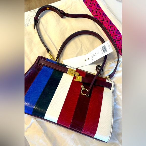 NWT Tory Burch Radziwill small bag, snake skin , red white and navy color. - Picture 1 of 9